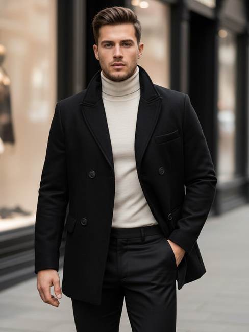 Férfi kétsoros kabát Szín Fekete DSTREET CX0433