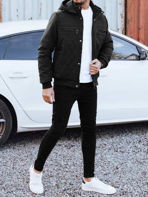 Férfi átmeneti steppelt dzseki kapucnival fekete Dstreet TX5037