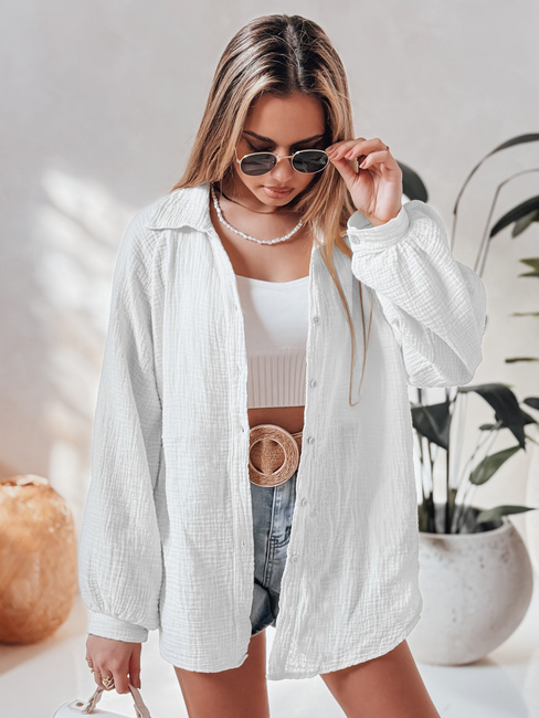 Női túlméretezett muszlin ing MUSLINEA fehér Dstreet DY0473