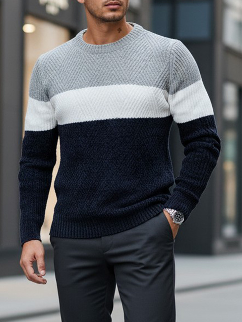 Férfi pulóver kerek nyakkivágással szürke tengerészkék Dstreet WX2320