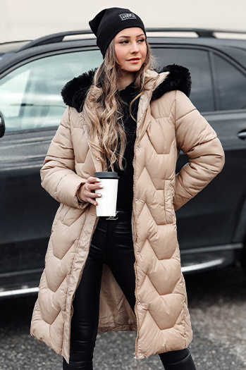 Női téli steppelt hosszú dzseki WINTERACT bézs Dstreet TY4777
