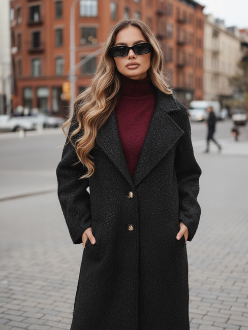 Női hosszú báránybőr kabát fekete Dstreet NY0754z