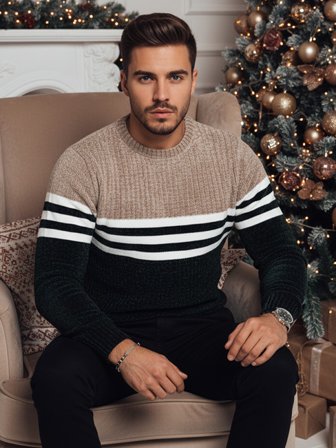 Férfi csíkos zöld pulóver Dstreet WX2231z