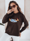 Női pulóver kutyás applikációval CHICPAWS barna Dstreet MY2544