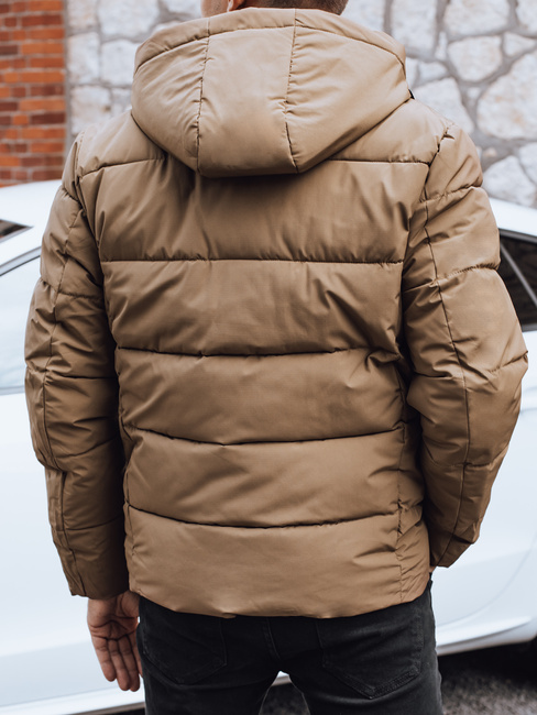 Férfi steppelt téli kabát kapucnival camel Dstreet TX5067