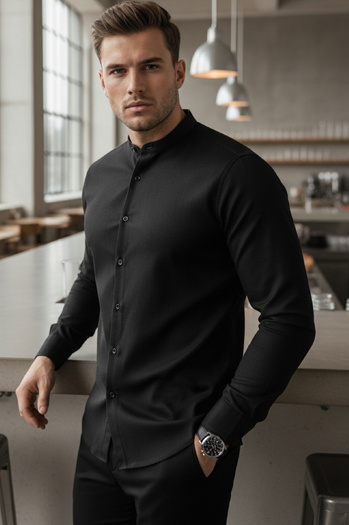 Férfi alkalmi fekete ing felálló gallérral Dstreet DX2597