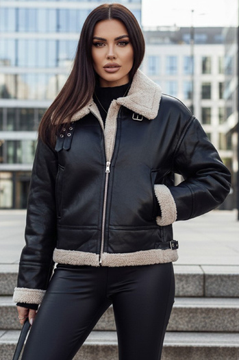 Női SHEREB bőrdzseki báránybőrrel fekete Dstreet TY4756z