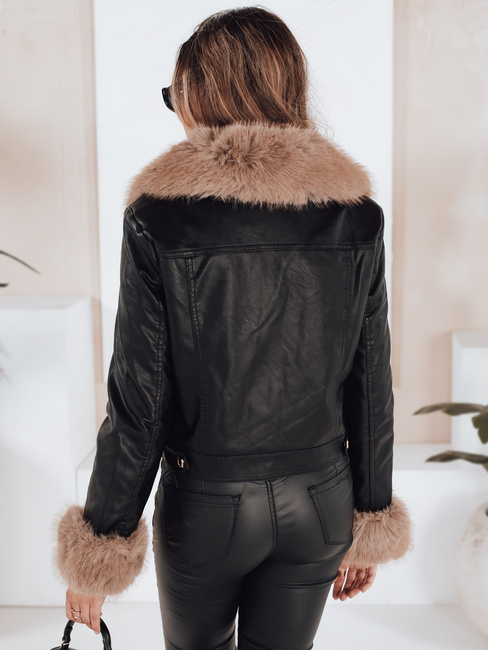 Női bőr ramones dzseki szőrmével fekete Dstreet TY5206