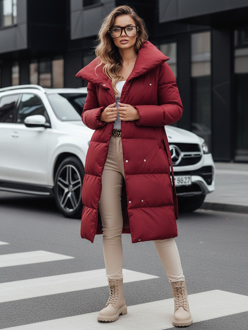 Női hosszú steppelt kabát FAVI gesztenyebarna Dstreet TY4961