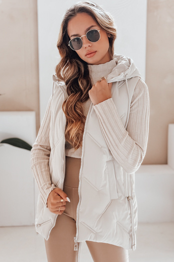 Női steppelt kapucnis mellény fehér Dstreet TY5108