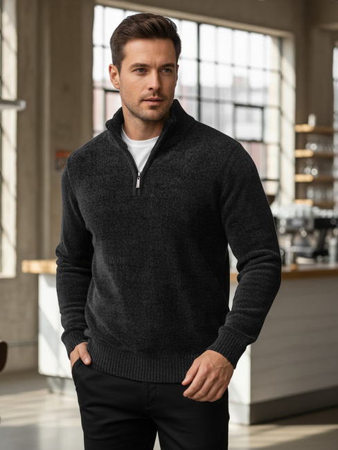 Férfi pulóver állógallérral sötétszürke Dstreet WX2351