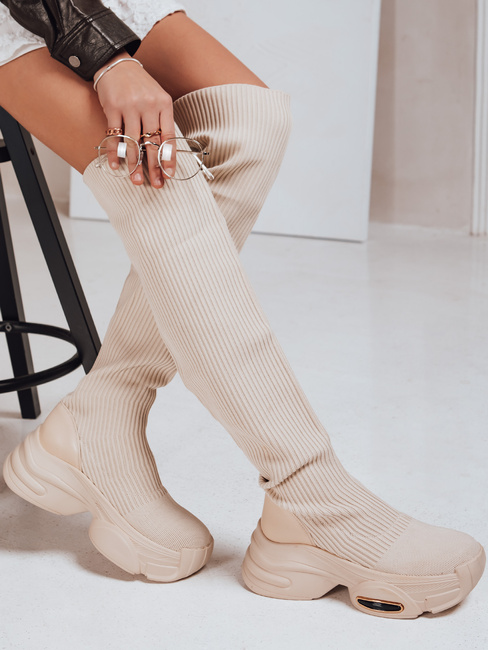 Női zoknis csizma bézs Dstreet ZY1322 ZY1322