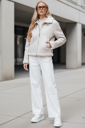 Női szarvasbőr dzseki báránybőrrel KASAMIRA fehér Dstreet TY4739