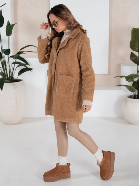 Női teddy szőrme camel téli kabát Dstreet NY0758