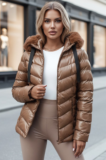 Női steppelt téli kabát kapucnival MIRIAL barna Dstreet TY4573z