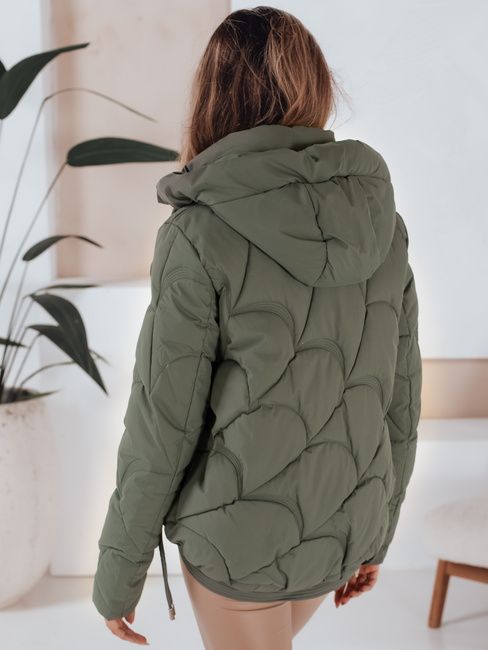 Női téli kabát LOVEWARM rövid steppelt kapucnival zöld Dstreet TY5040