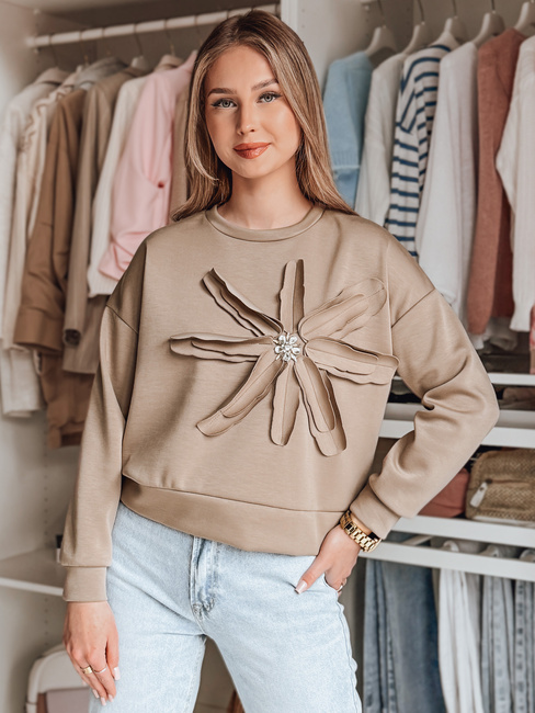 Női oversize pulóver virággal PETITKA mokka Dstreet BY1386