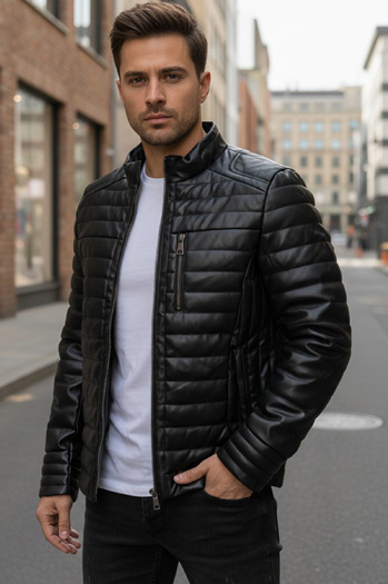 Férfi steppelt téli bőrdzseki fekete Dstreet TX5113