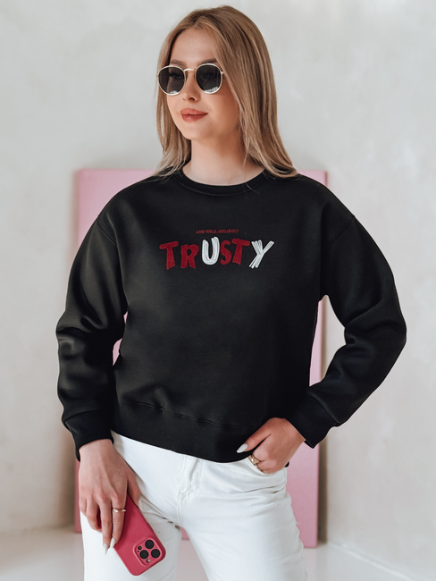 Női oversize pulóver hímzéssel SOFTRUS fekete Dstreet BY1408