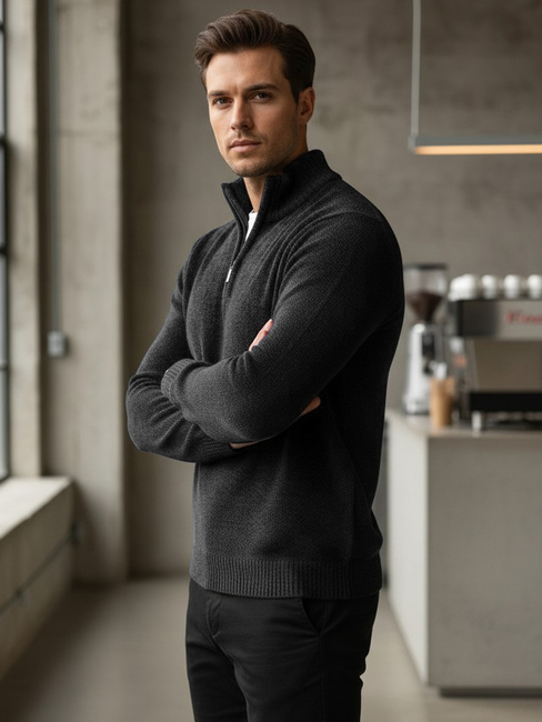 Férfi pulóver állógallérral sötétszürke Dstreet WX2351