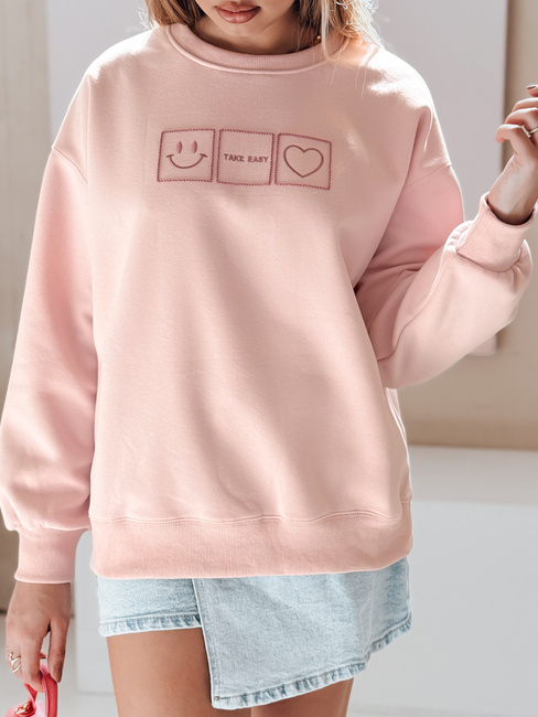 Női oversize pulóver hímzéssel EASYJOY rózsaszín Dstreet BY1513