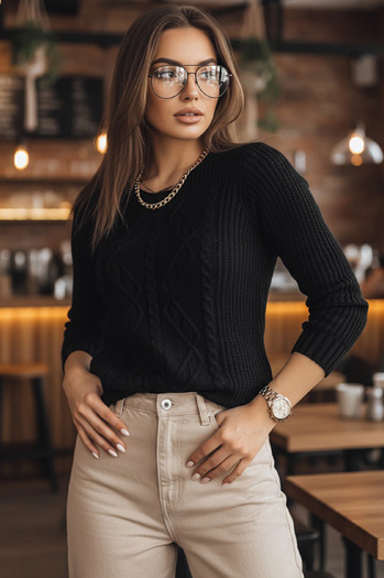 Női áttört pulóver MIRA Szín Fekete DSTREET MY1830