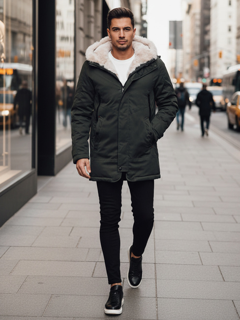 Férfi téli parka kabát kapucnival zöld Dstreet TX4963z