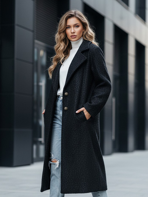 Női hosszú báránybőr kabát fekete Dstreet NY0754z