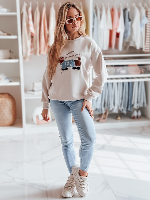 Női oversize pulóver hímzéssel DOGSWEETY cappuccino Dstreet BY1481