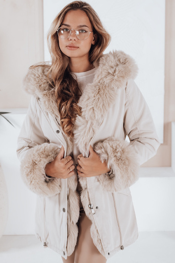 Női téli parka kabát szőrmével CHARMFUR fehér Dstreet TY5225