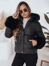 Női télikabát YOUWARM rövid steppelt szőrmével fekete Dstreet TY5006