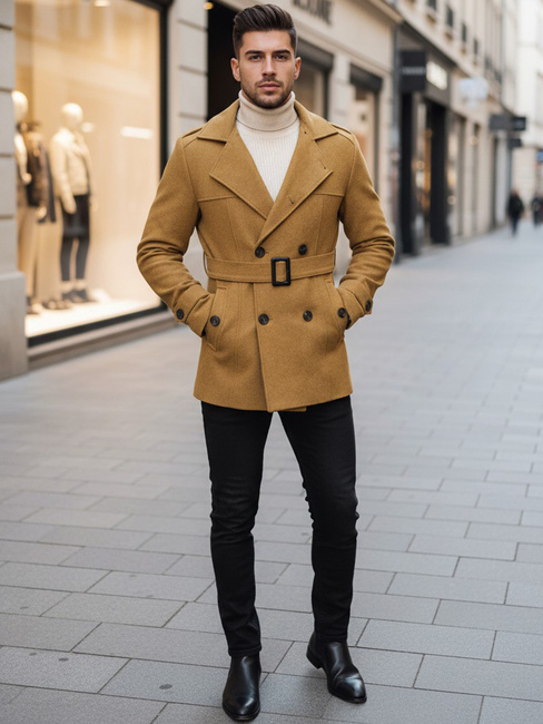 Férfi kétsoros kabát Szín Camel DSTREET CX0443