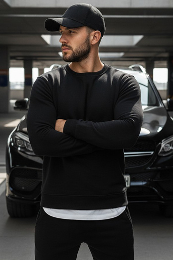 Férfi pulcsi kapucni nélkül fekete színben BX2416