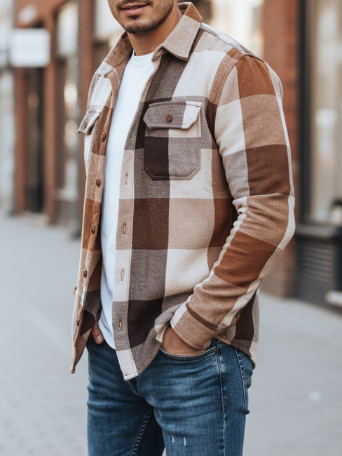 Férfi camel kockás flanel ing Dstreet DX2674