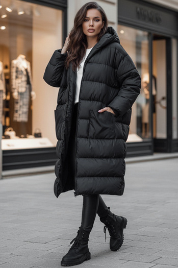 Női oversize télikabát kapucnival ANNIKA fekete Dstreet TY4541z