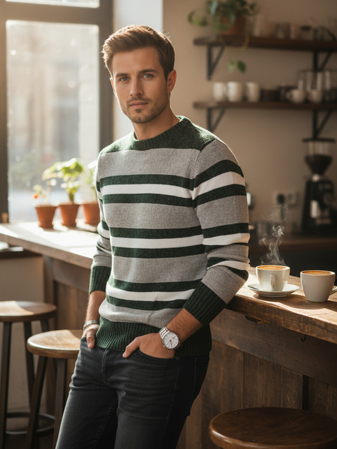 Férfi csíkos szürke pulóver Dstreet WX2262