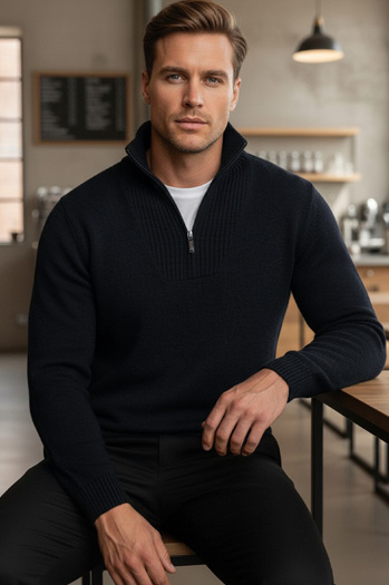 Férfi álló pulóver, szigetelt, sötétkék Dstreet WX2352