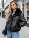 Női bőrdzseki műszőrmével fekete Dstreet TY5244z