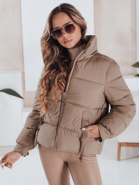 Női steppelt télikabát kapucnival, camel színben Dstreet TY5063