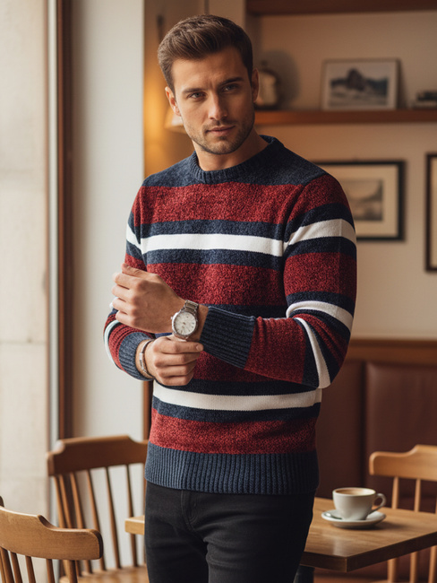 Férfi csíkos pulóver piros Dstreet WX2264