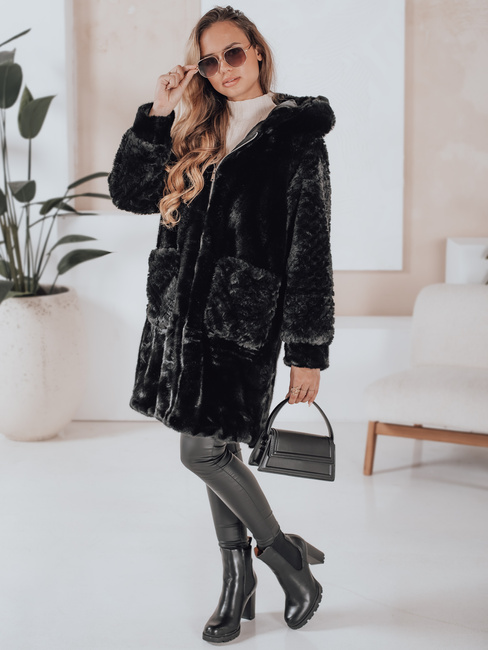 MISSFLUFF női szőrme kabát fekete Dstreet TY4982