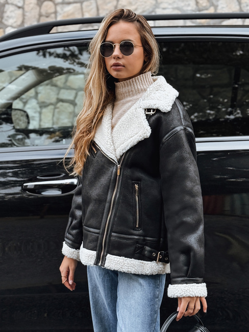 Női ramones dzseki báránybőrrel fekete Dstreet TY5246