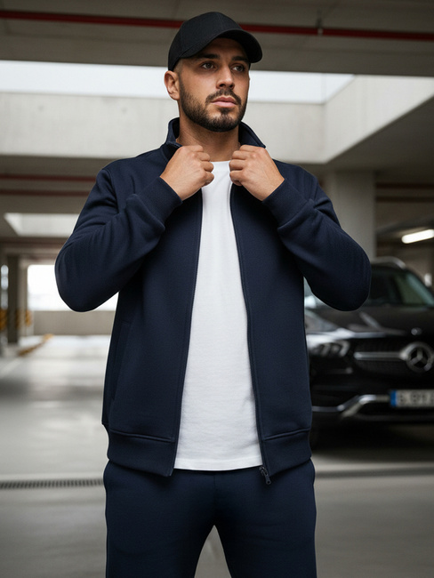 Gránátkék színű nyitható férfi pulcsi állógallérral BX4567