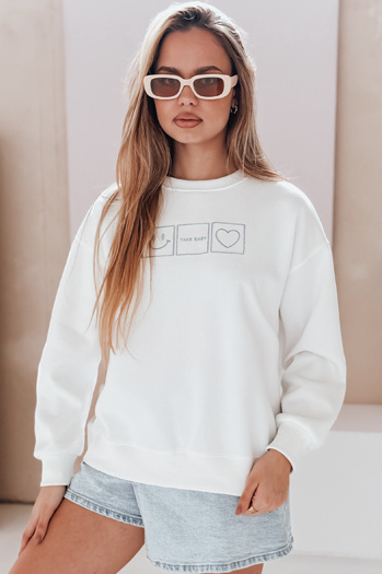 Női oversize pulóver hímzéssel EASYJOY fehér Dstreet BY1514