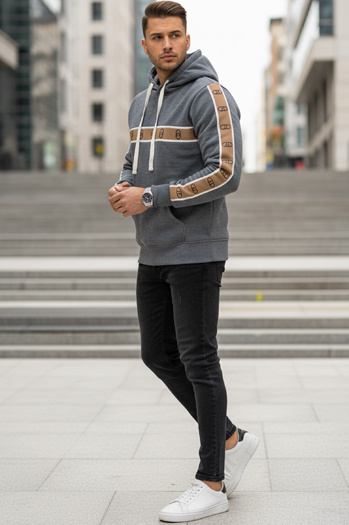 Férfi kapucnis pulóver sötétszürke Dstreet BX5936