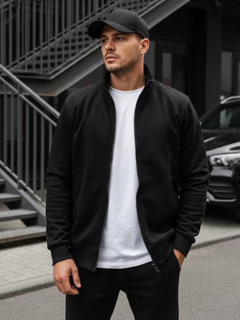 Fekete színű nyitható férfi pulcsi állógallérral BX4110