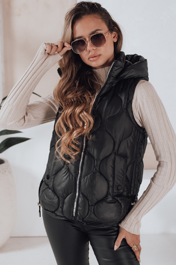 Női steppelt, kapucnis mellény MISSVEST fekete Dstreet TY5018