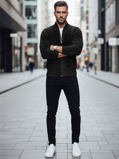 Férfi kigombolt pulóver fekete Dstreet WX2232