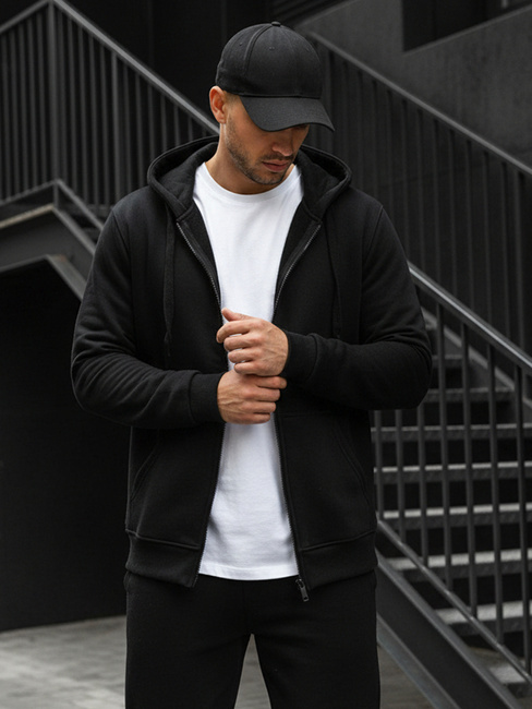 Nyitható férfi pulcsi kapucnival fekete színben BX2192