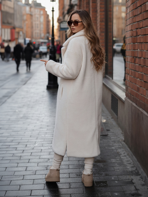 Női télikabát mackó szőrme hosszú krém Dstreet NY0750z